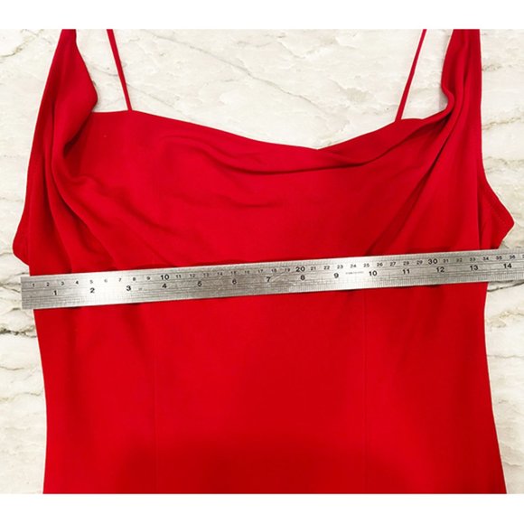 Bloomindales: Drape neck, red dress, size M. very flattering style - Picture 7 of 7